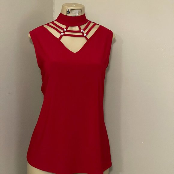 Atelier Blouse, Women's Size XL Red, halter neck imitation crystals, sleeveless - Picture 3 of 5